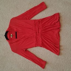 Anthro burnt orange shawl collar v-neck three quarter sleeve shirt, M